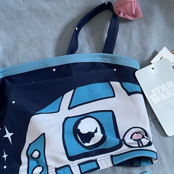 NEW Disney Parks Star Wars R2-D2 Droid Girls Swimsuit Set in White Blue - Picture 2 of 7